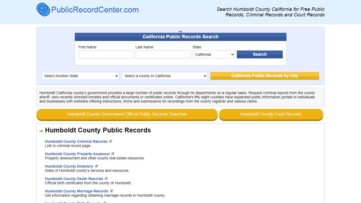 Humboldt County California Free Public Records - Court ...