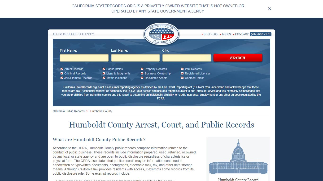 Humboldt County Arrest, Court, and Public Records